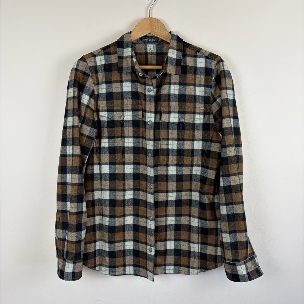 Ibex Women's Taos Woven Wool Flannel Plaid Snap Front Shirt